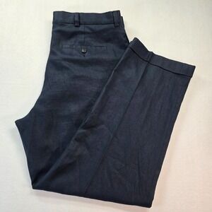 Brooks Brothers 346 Men's 100% Linen Dress Pants W40 L30 Navy Pleated Cuffed